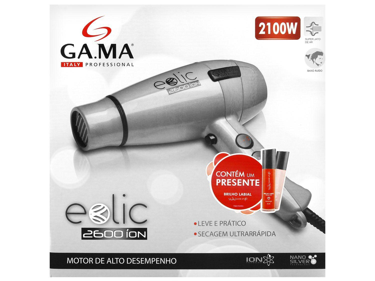 Secador de Cabelo 2100W 2 Velocidades Função Íon - Ga.Ma Italy Eolic 2600  Íon + Brilho Labial - Secador de Cabelo Profissional - Magazine Luiza