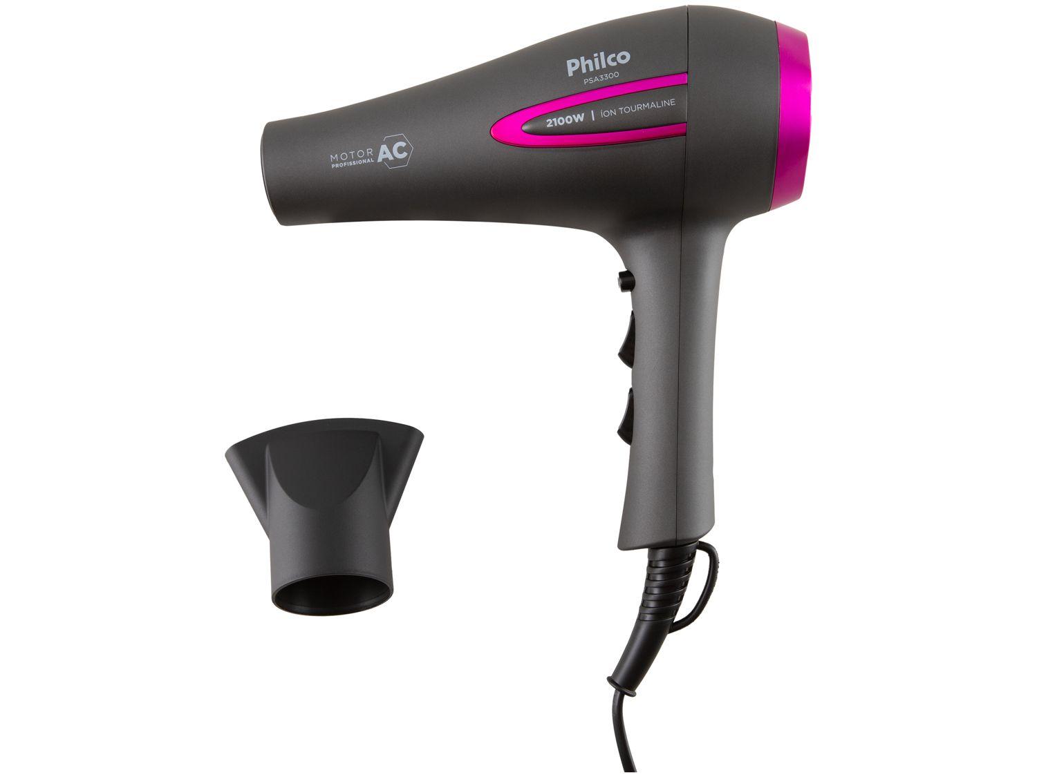 Secador de Cabelo Philco com Íons Tourmaline Cinza e Rosa 2100W 2 Velocidades PSA3300