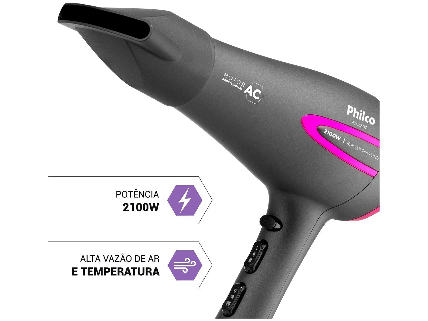 Secador de Cabelo Philco com Íons Tourmaline Cinza e Rosa 2100W 2 ...