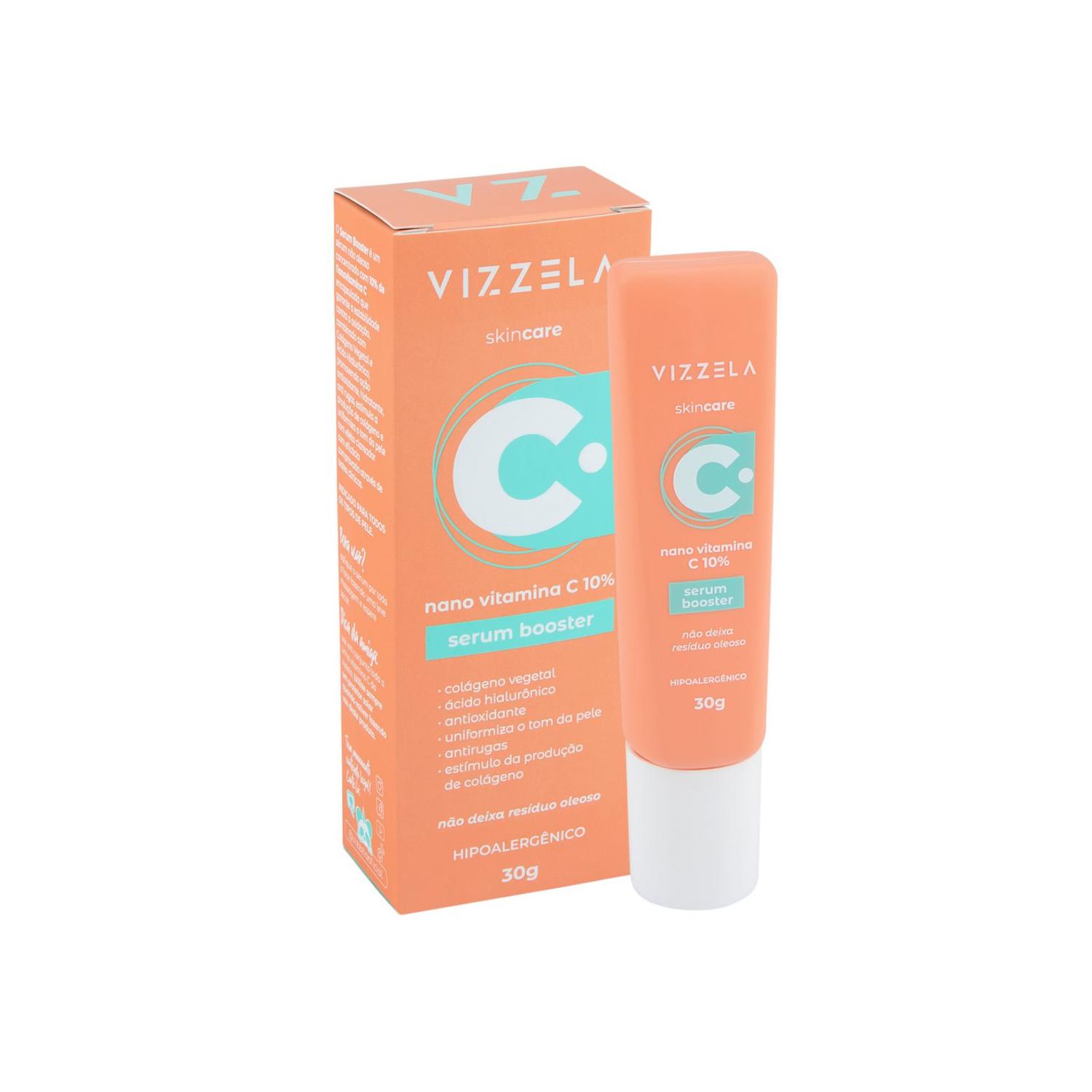 Sérum Vitamina C10 Booster Vizzela 30g Facial C/ Ácido Hialurônico Vegano Skin Care