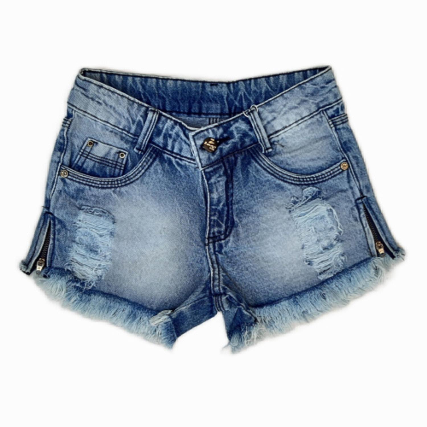 short jeans com ziper lateral