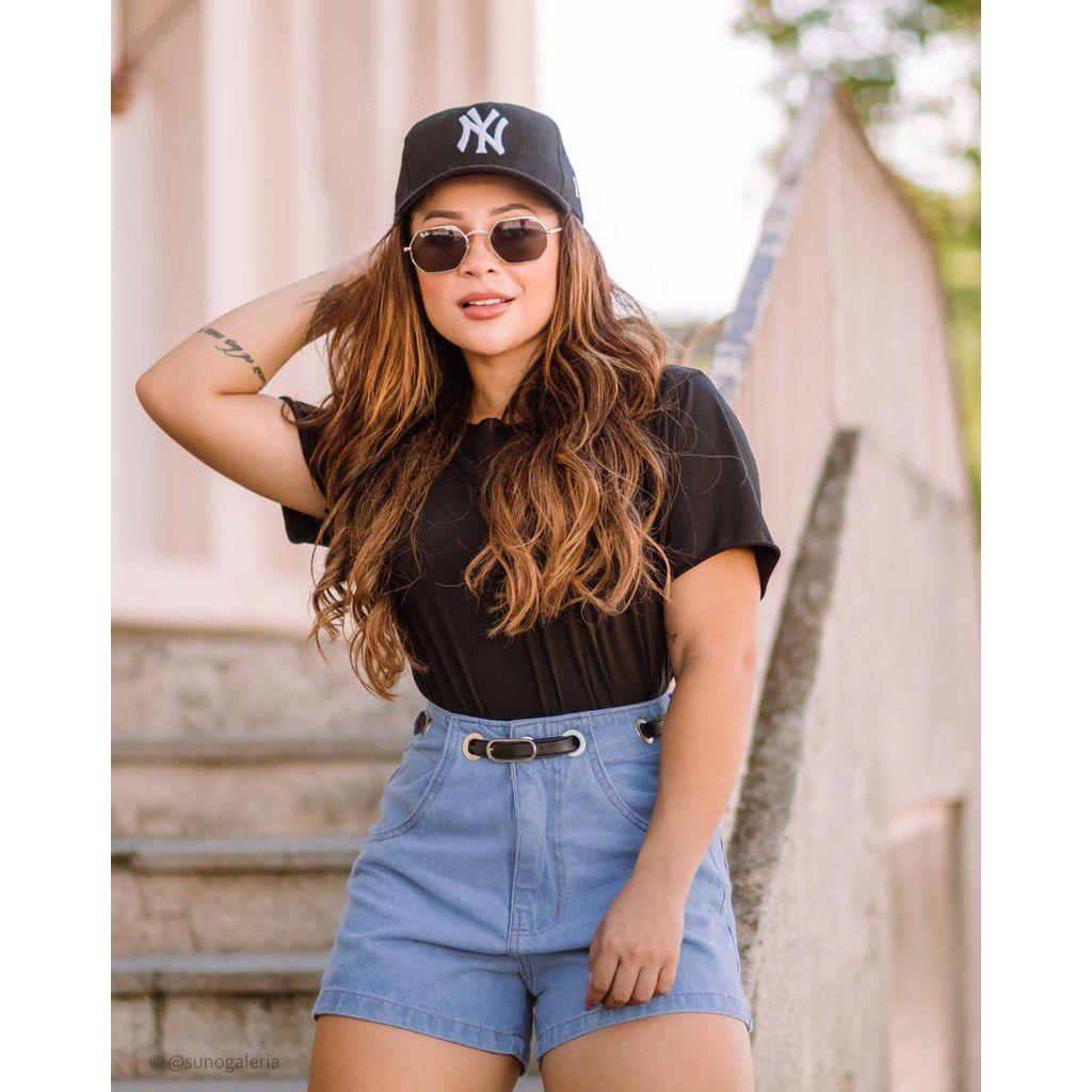 short jeans feminino cintura alta com cinto