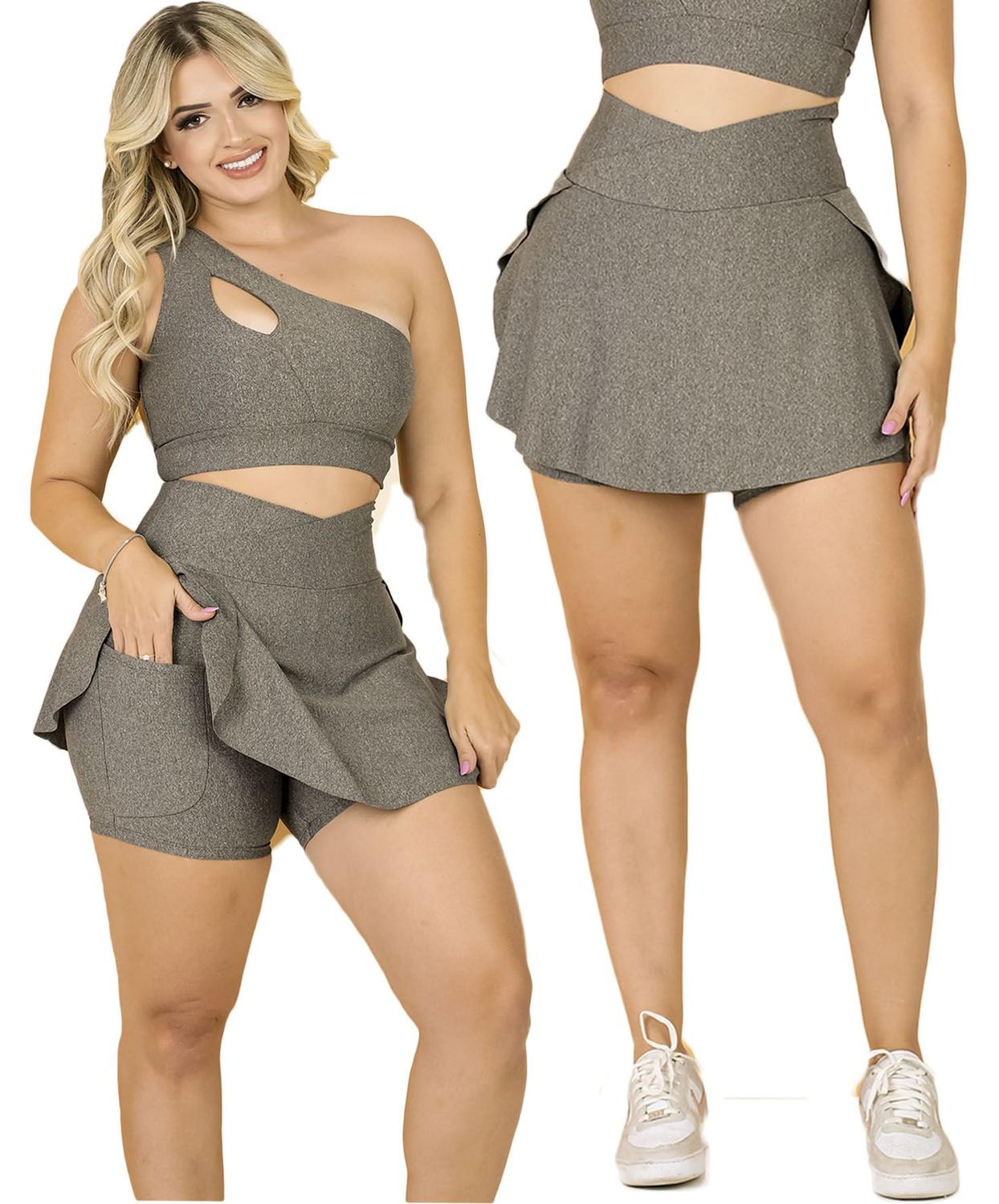 Cintura Alta Short Saia E Top Fitness Cintura Alta Saia De