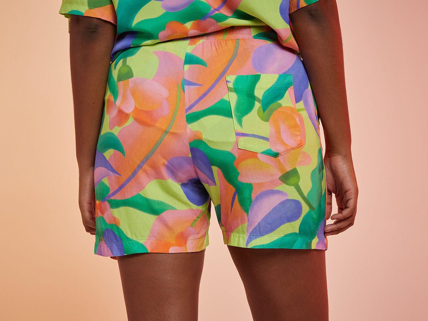 Short Fille – Viscose Floral Orange – Taille 11 Ans – Cotton On – Fermeture à Lien