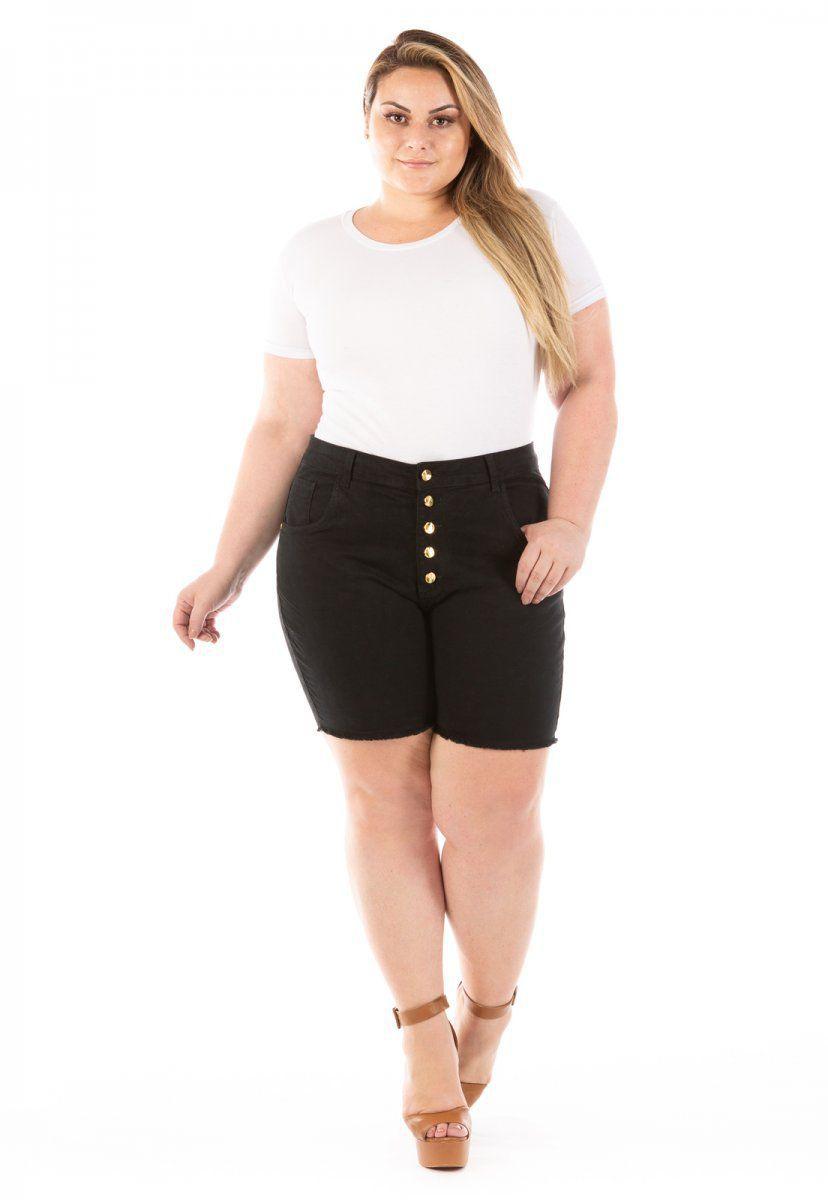 short jeans cintura alta com botoes