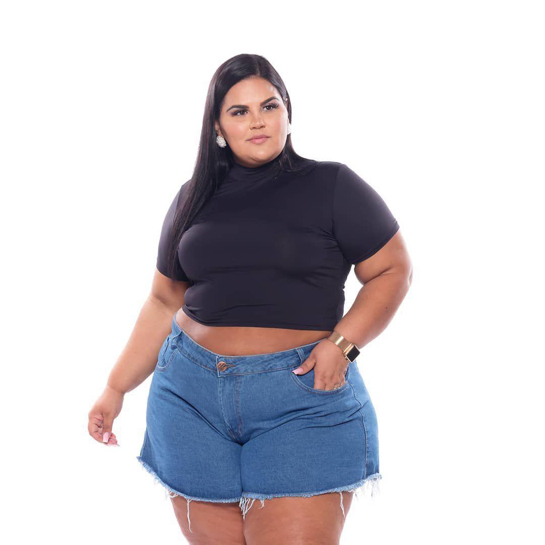 short jeans godê cintura alta plus size