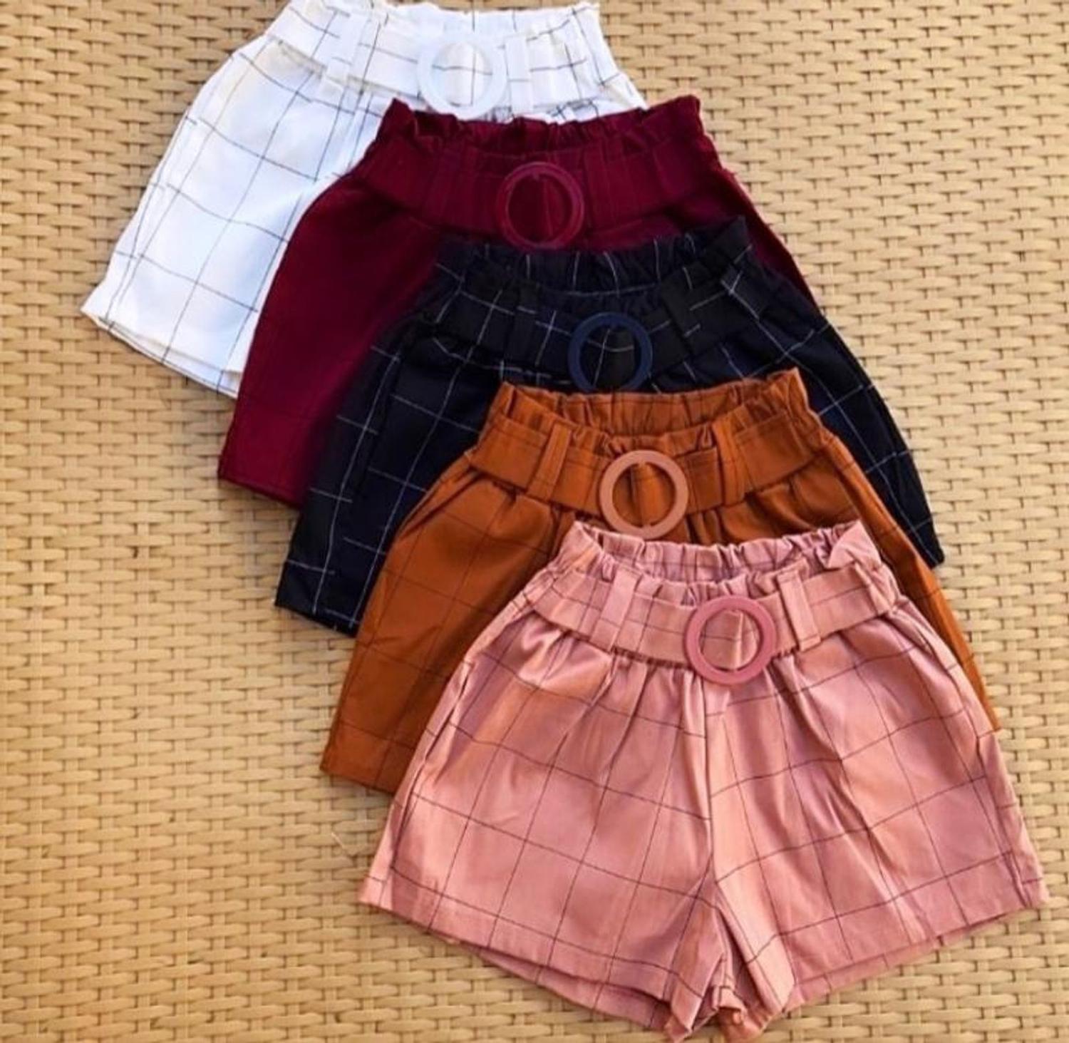 Shorts Xadrez Com Cinto Tecido Bengaline Propria Short Esportivo Magazine Luiza