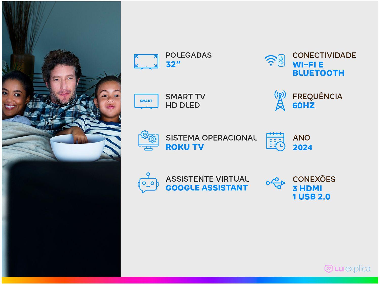 Smart TV 32" HD DLED AOC Série 5045 32S5045/78G Wi-Fi Bluetooth 3 HDMI 1 USB