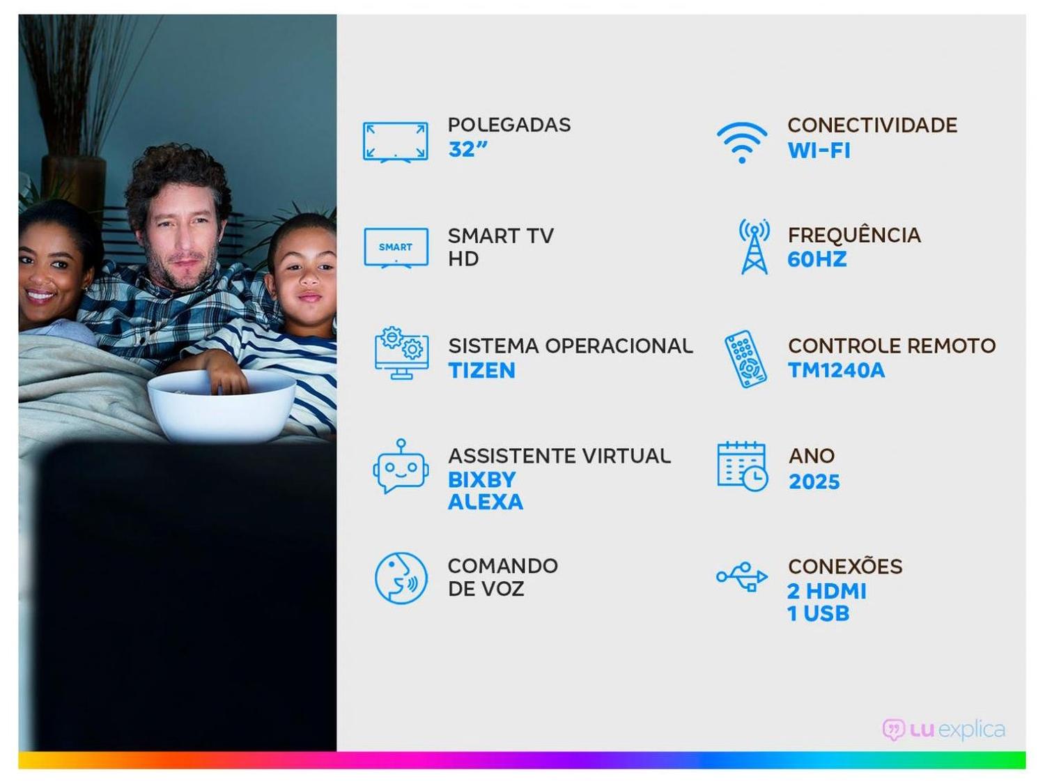 Smart TV 32" Samsung HD 32H5000F Tizen com Alexa 2 HDMI