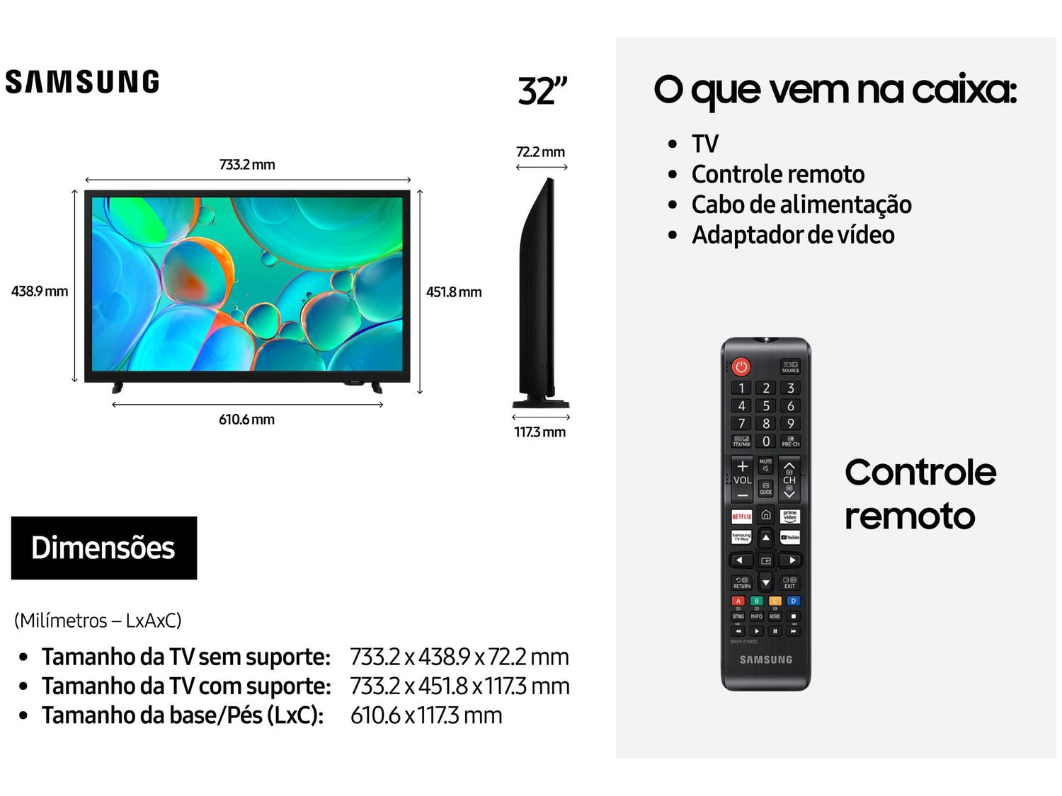 Smart TV 32" Samsung HD 32H5000F Tizen com Alexa 2 HDMI