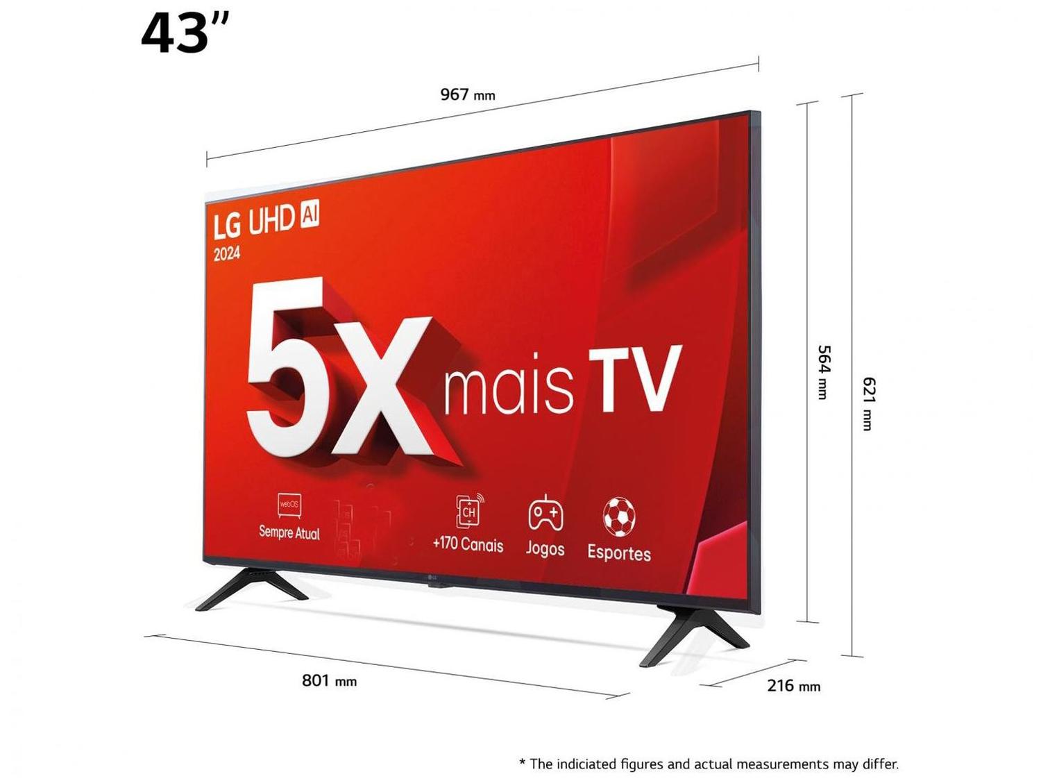 Smart TV 43" 4K LG Ultra HD 43UT8000 com Processador a5 Ger7 AI, Alexa/Chromecast integrado, Otimizador de Jogos, webOS 24