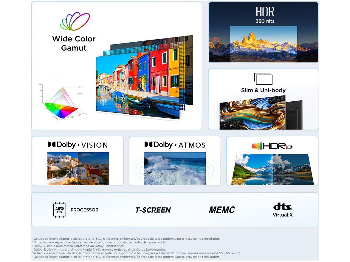 Smart TV 43" 4K UHD LED TCL 43P755 Wi-Fi Bluetooth 3 HDMI 1 USB