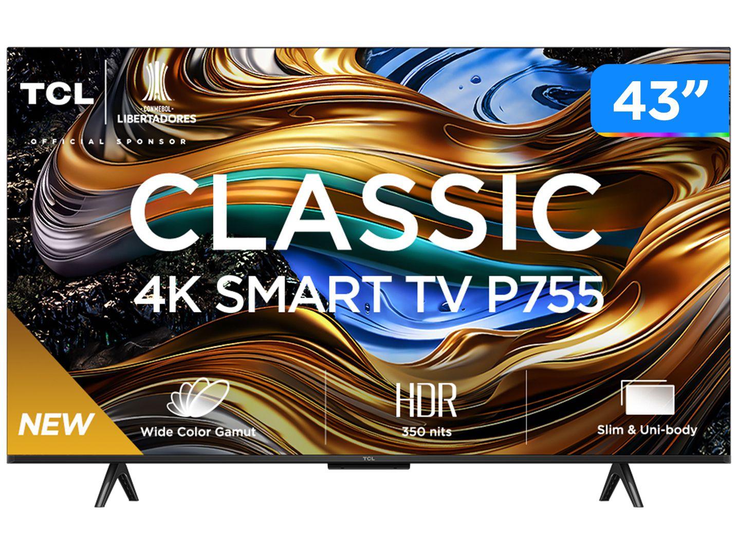 Smart TV 43" 4K UHD LED TCL 43P755 Wi-Fi Bluetooth 3 HDMI 1 USB