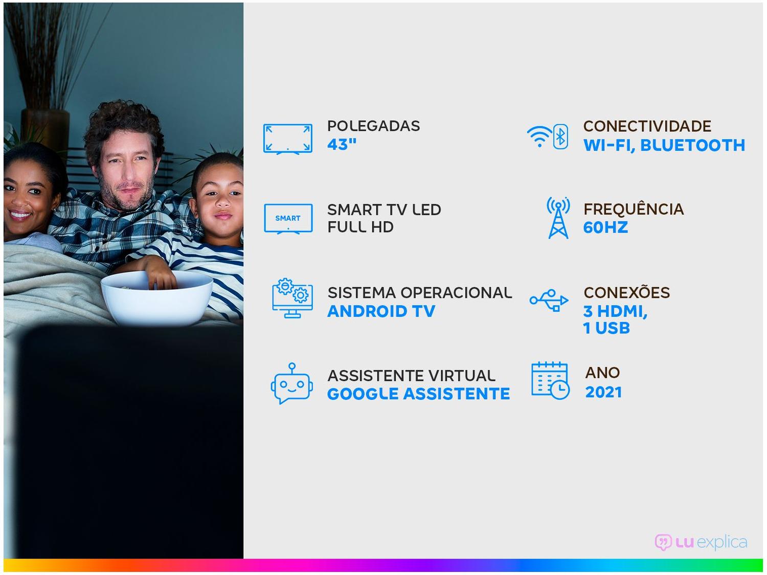 Smart TV 43” Full HD LED TCL Android TV 43S615