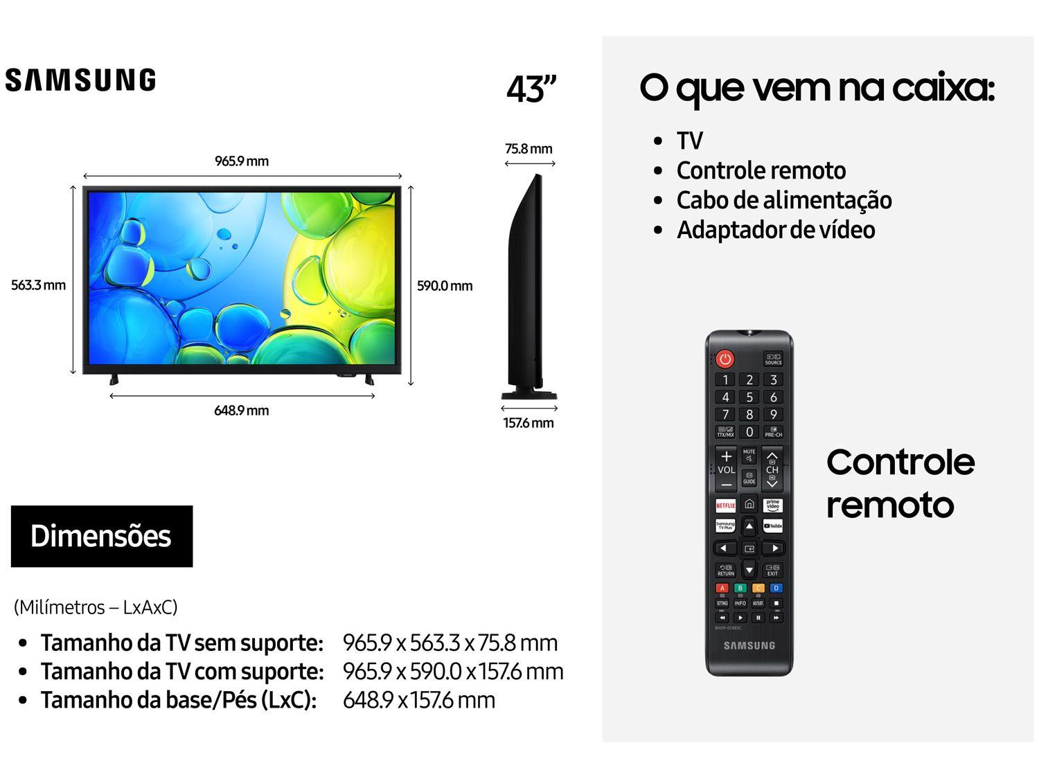 Smart TV 43" Samsung Full HD 43F6000F Tizen Hyper Real 2 HDMI