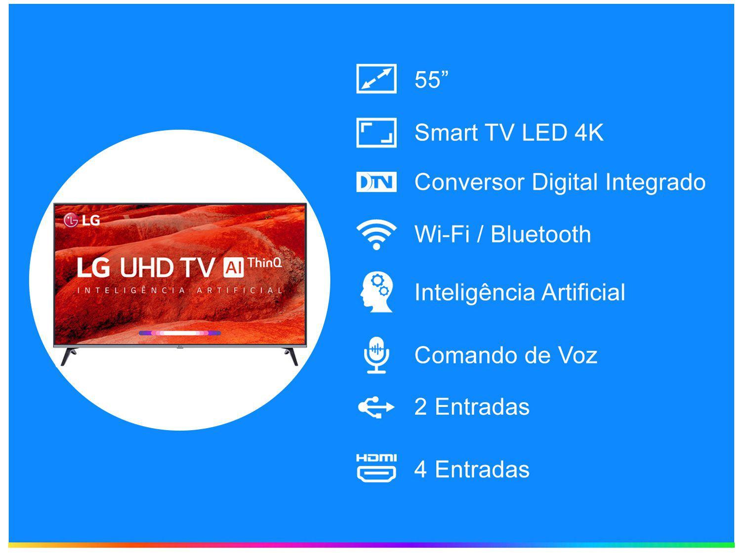 Imagem de Smart TV 4K LED 55” LG 55UM7520PSB Wi-Fi HDR