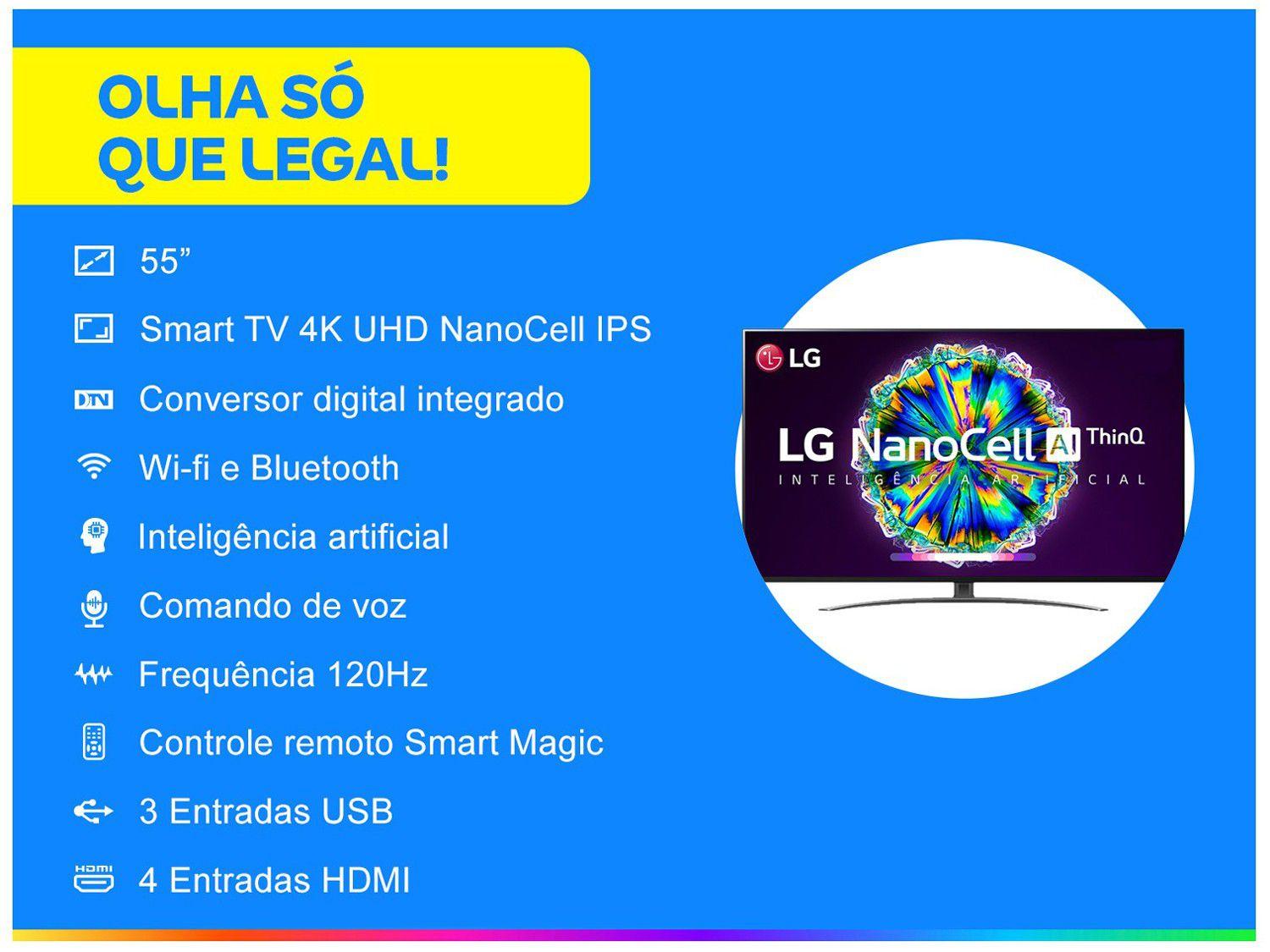 Smart TV 4K NanoCell IPS 55” LG 55NANO86SNA WiFi Bluetooth HDR