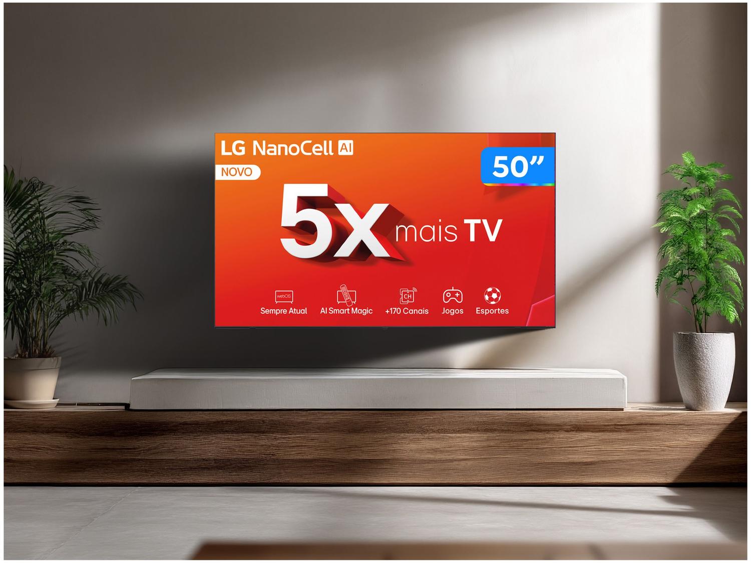 Smart TV 50" 4K LCD LED NanoCell LG 50NANO80TSA WebOS 24 Processador a5 Ger7 Wi-Fi e Bluetooth com Alexa 3 HDMI 2 USB