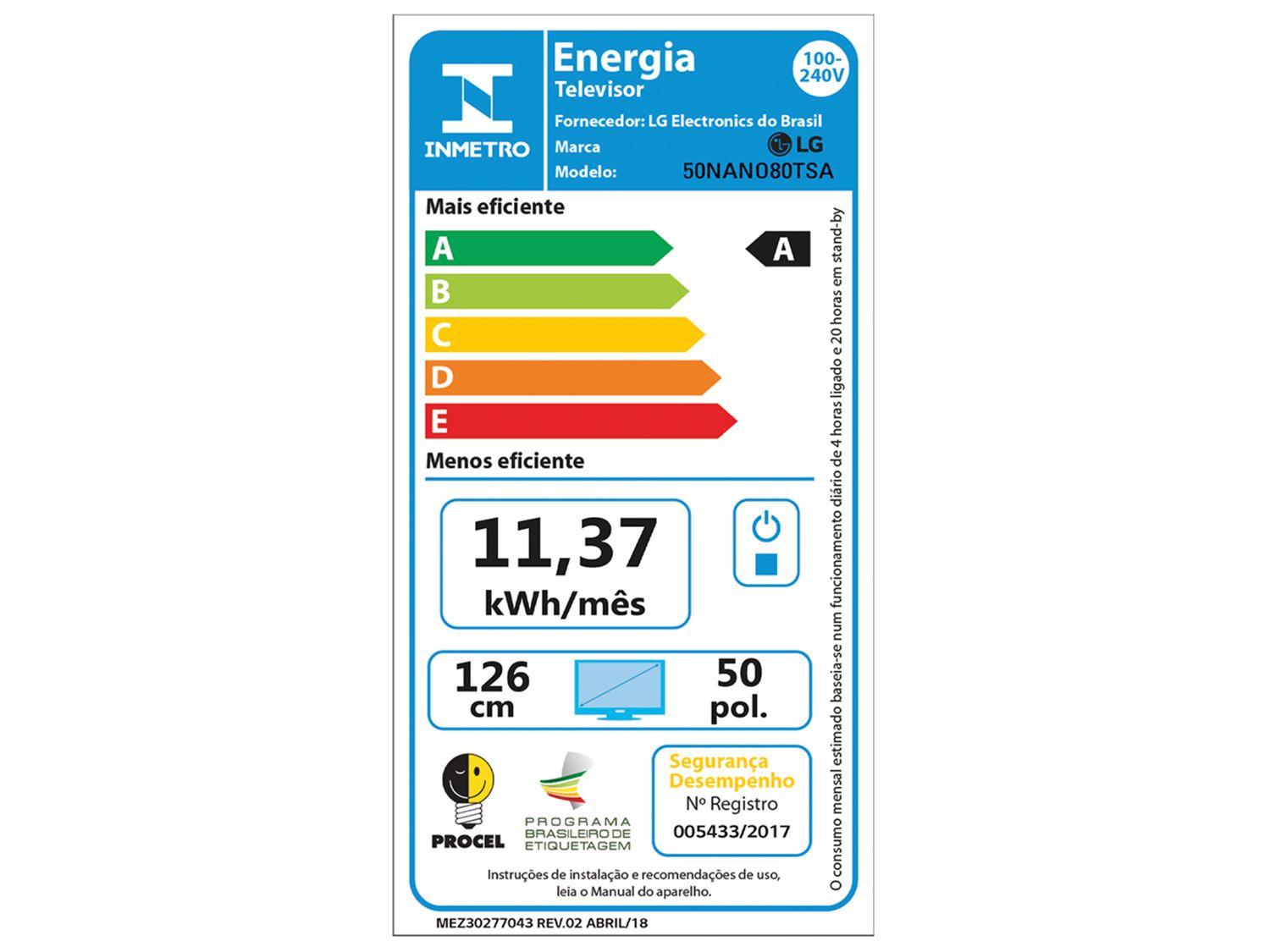 Smart TV 50" 4K LCD LED NanoCell LG 50NANO80TSA WebOS 24 Processador a5 Ger7 Wi-Fi e Bluetooth com Alexa 3 HDMI 2 USB