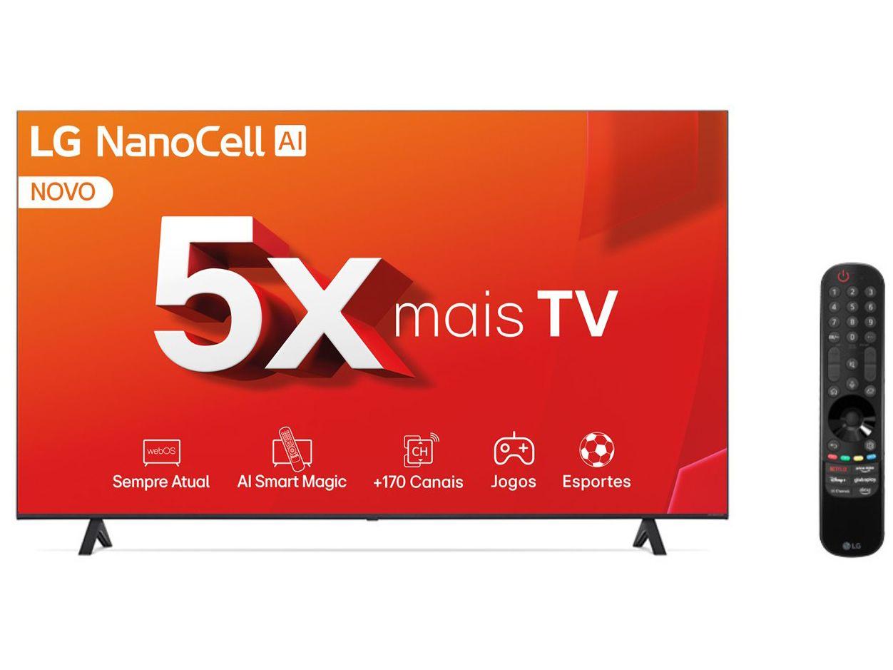 Smart TV 50" 4K LCD LED NanoCell LG 50NANO80TSA WebOS 24 Processador a5 Ger7 Wi-Fi e Bluetooth com Alexa 3 HDMI 2 USB
