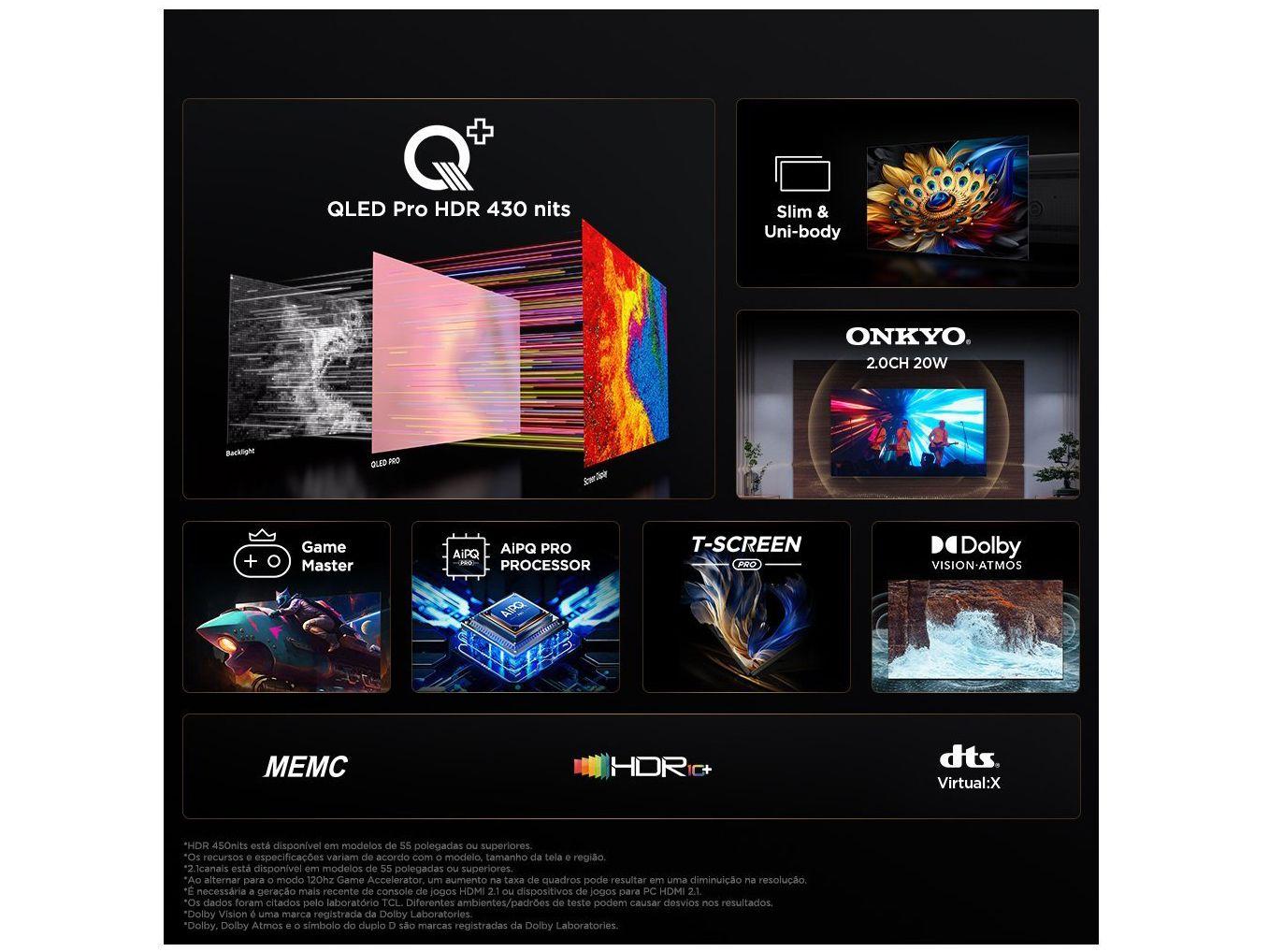Smart TV 50” 4K UHD QLED TCL 50C655 Wi-Fi