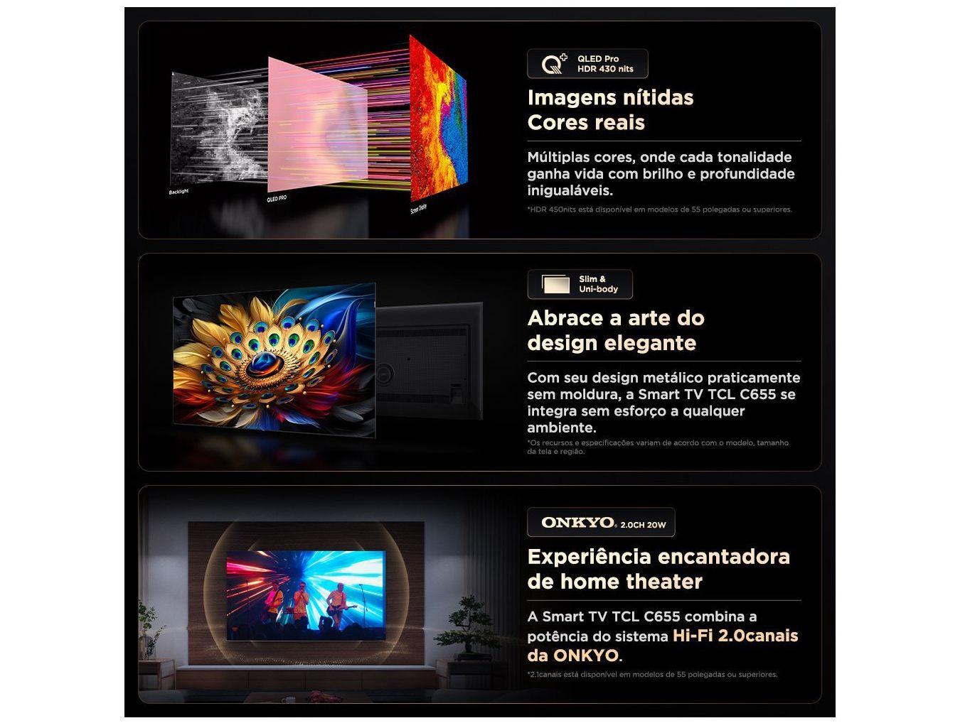 Smart TV 50” 4K UHD QLED TCL 50C655 Wi-Fi