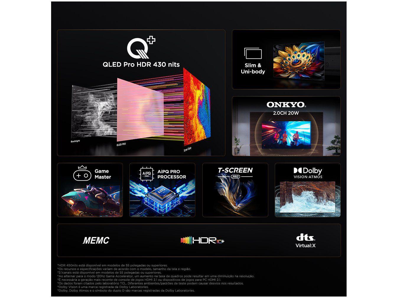 Smart TV 50” 4K UHD QLED TCL 50C655 Wi-Fi