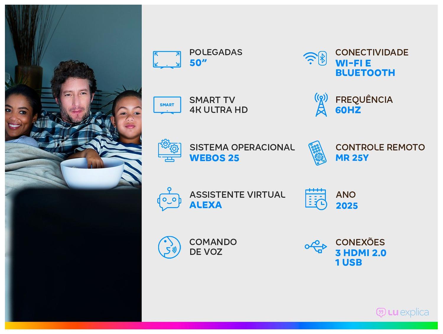 Smart TV 50" LG 4K Ultra HD 50UA8550PSA webOS 25 AI Processor 4K Gen8 com Alexa 3 HDMI