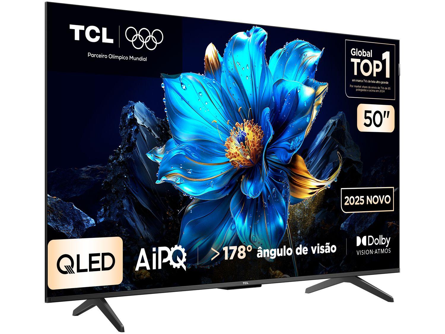 Smart TV 50" TCL 4K UHD QLED 50P7K Google TV AiPQ Google Assistente 3 HDMI