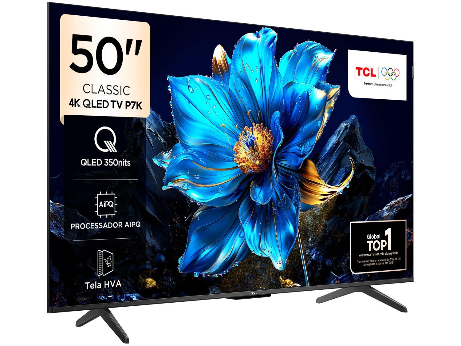 Smart TV 50" TCL 4K UHD QLED 50P7K Google TV AiPQ Google Assistente 3 HDMI