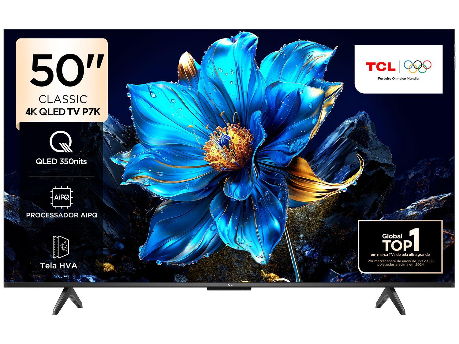 Smart TV 50" TCL 4K UHD QLED 50P7K Google TV AiPQ Google Assistente 3 HDMI