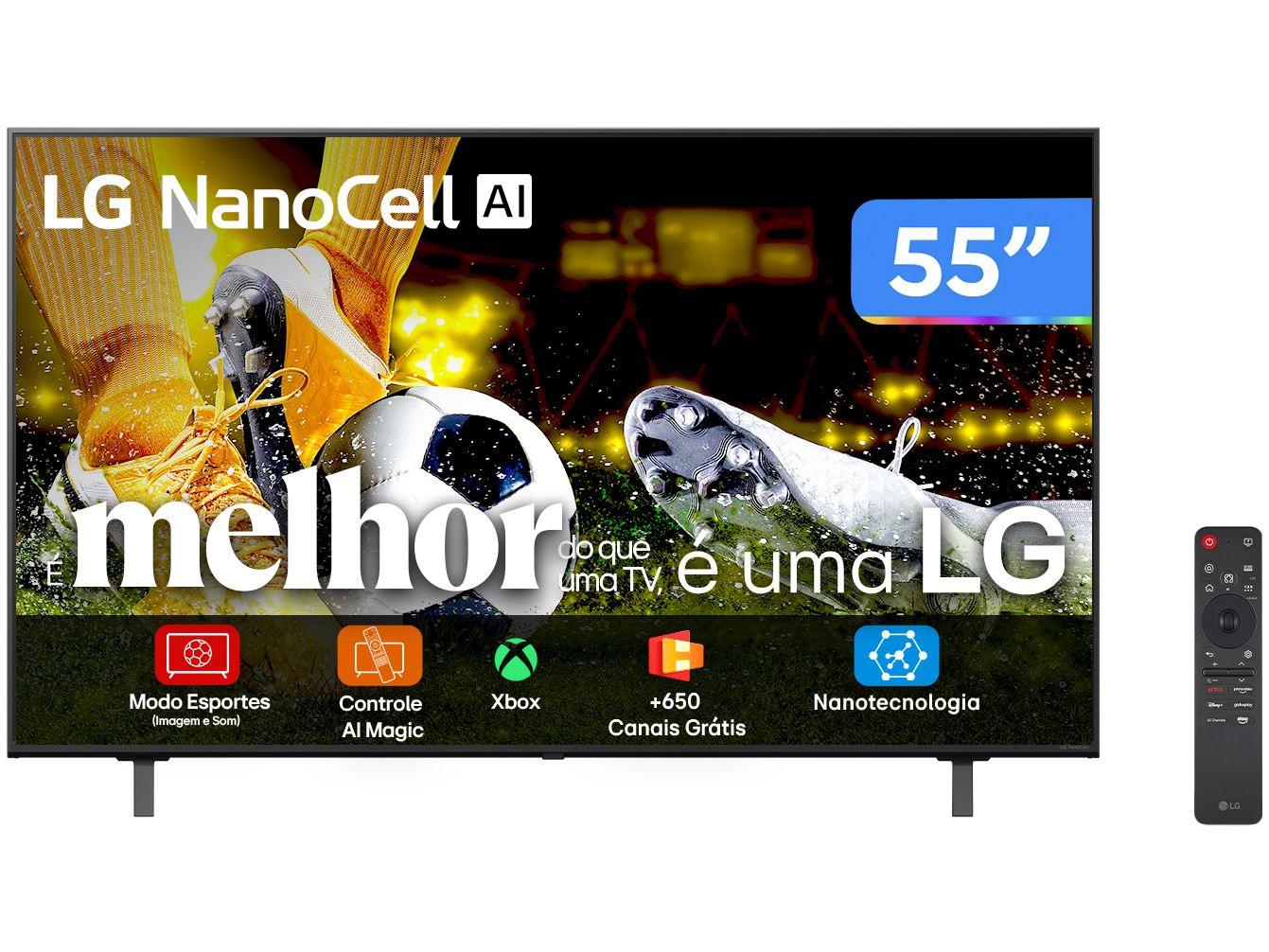 Smart TV 55" 4K LCD LED NanoCel LG 55NANO80TSA AI Processor Wi-Fi e Bluetooth 3 HDMI 2 USB