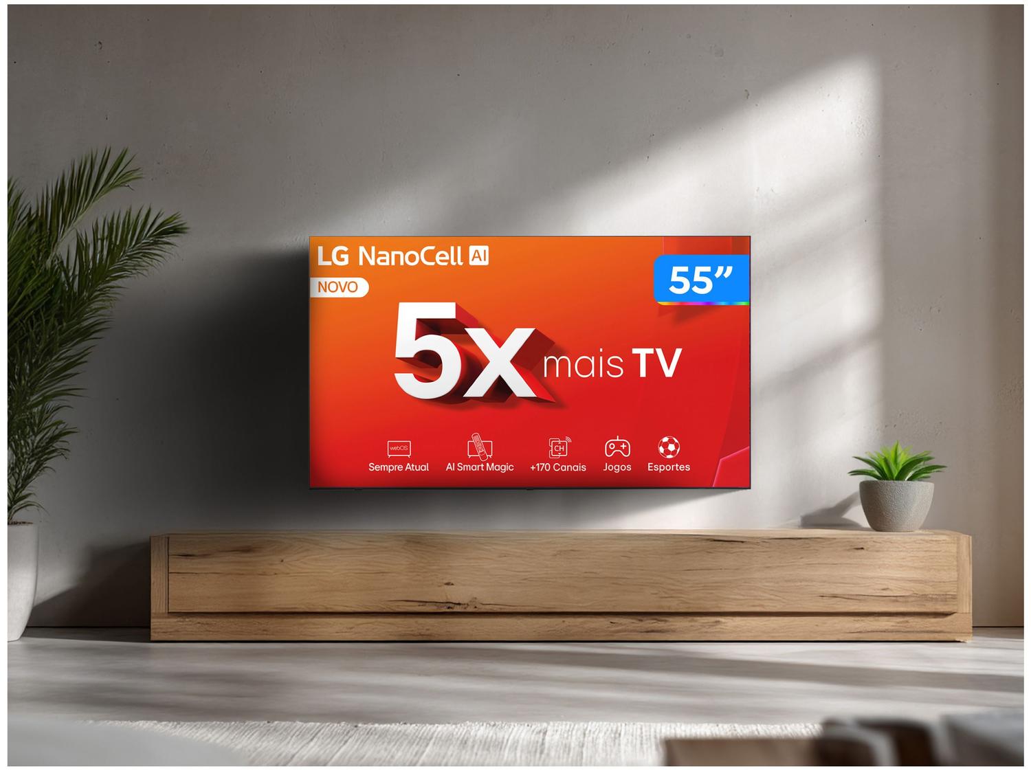 Smart TV 55" 4K LCD LED NanoCel LG 55NANO80TSA AI Processor Wi-Fi e Bluetooth 3 HDMI 2 USB