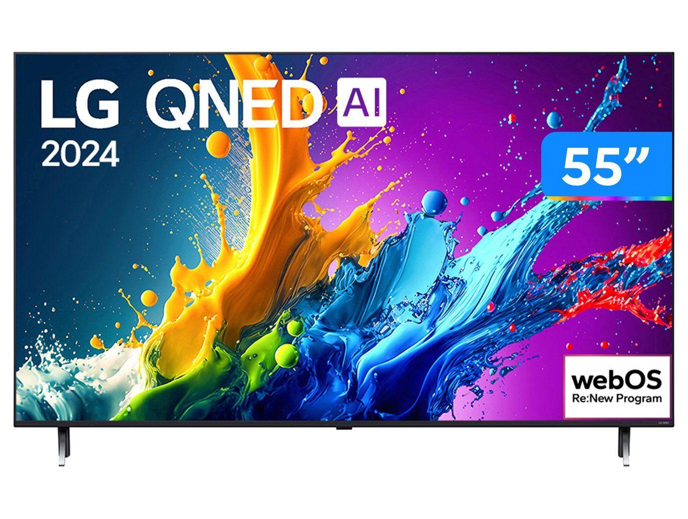 Smart TV 55" 4K QNED LG 55QNED80TSA WebOS 24 Processador a5 Ger7 Wi-Fi Bluetooth com Alexa e Chromecast 3 HDMI 2 US