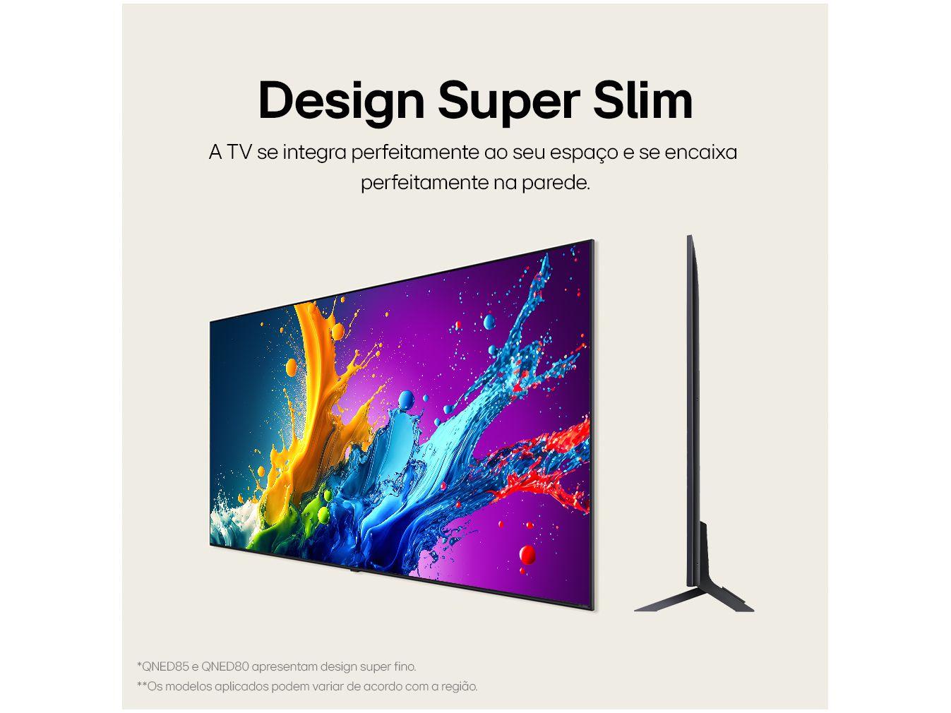 Smart TV 55" 4K QNED LG 55QNED80TSA WebOS 24 Processador a5 Ger7 Wi-Fi Bluetooth com Alexa e Chromecast 3 HDMI 2 USB