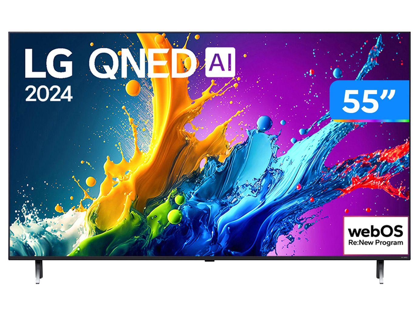 Smart TV 55" 4K QNED LG 55QNED80TSA WebOS 24 Processador a5 Ger7 Wi-Fi Bluetooth com Alexa e Chromecast 3 HDMI 2 USB