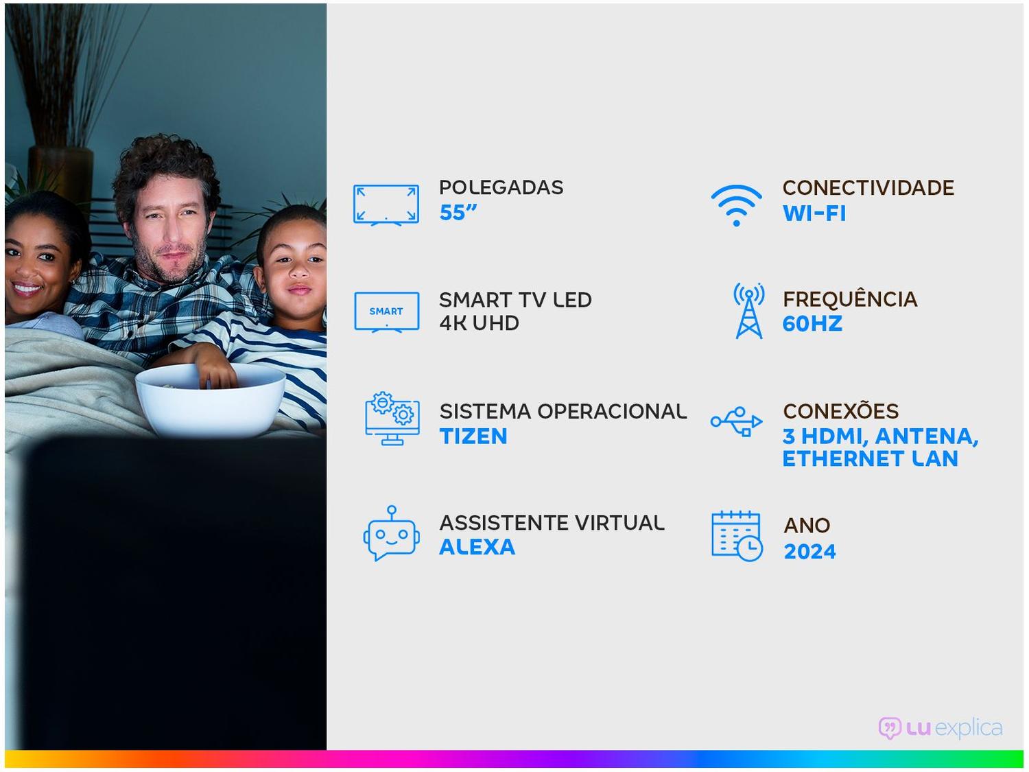 Smart TV 55” 4K UHD LED Samsung 55DU7700