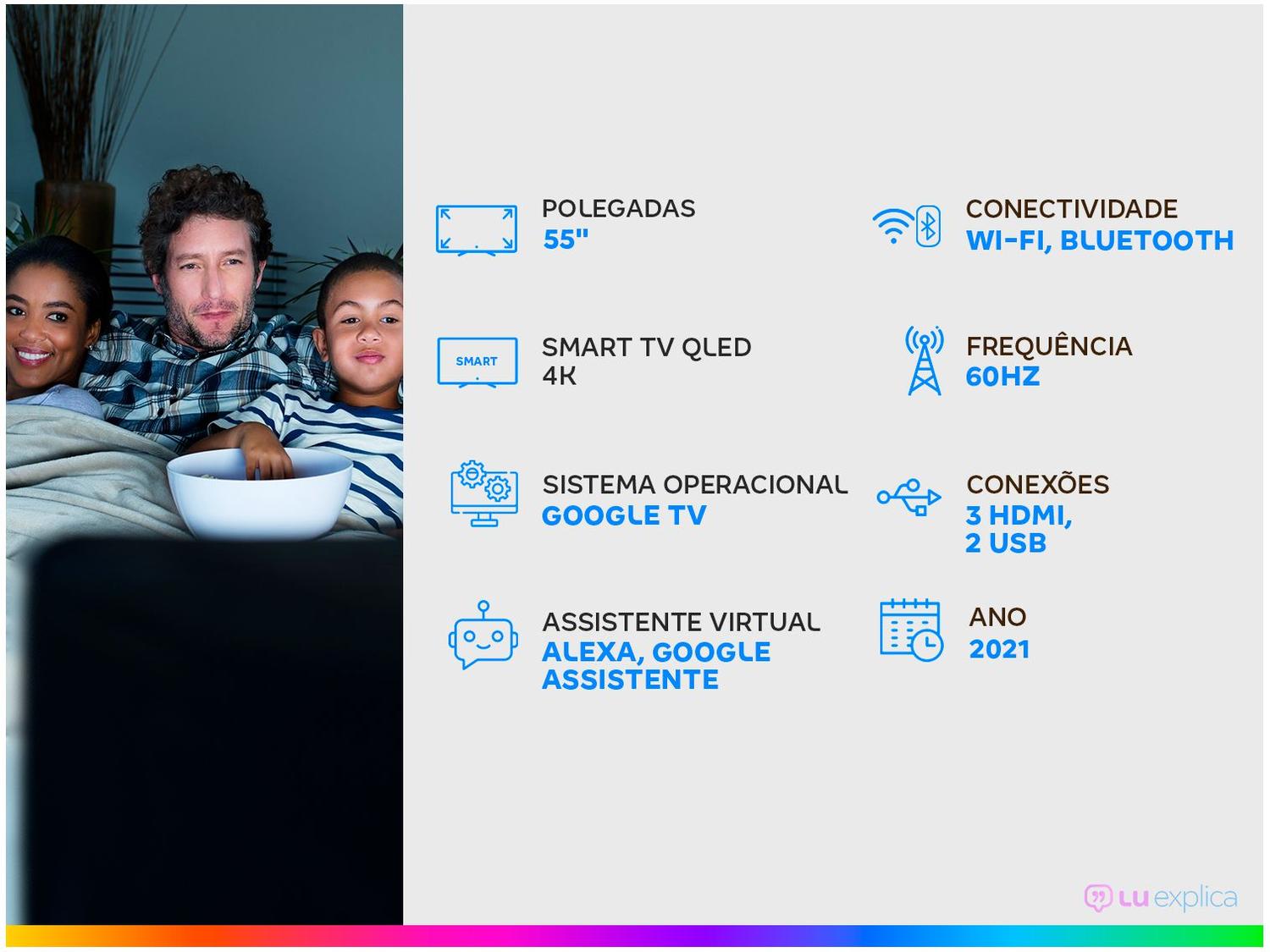 Smart TV 55” 4K UHD QLED TCL 55C725 VA Wi-Fi