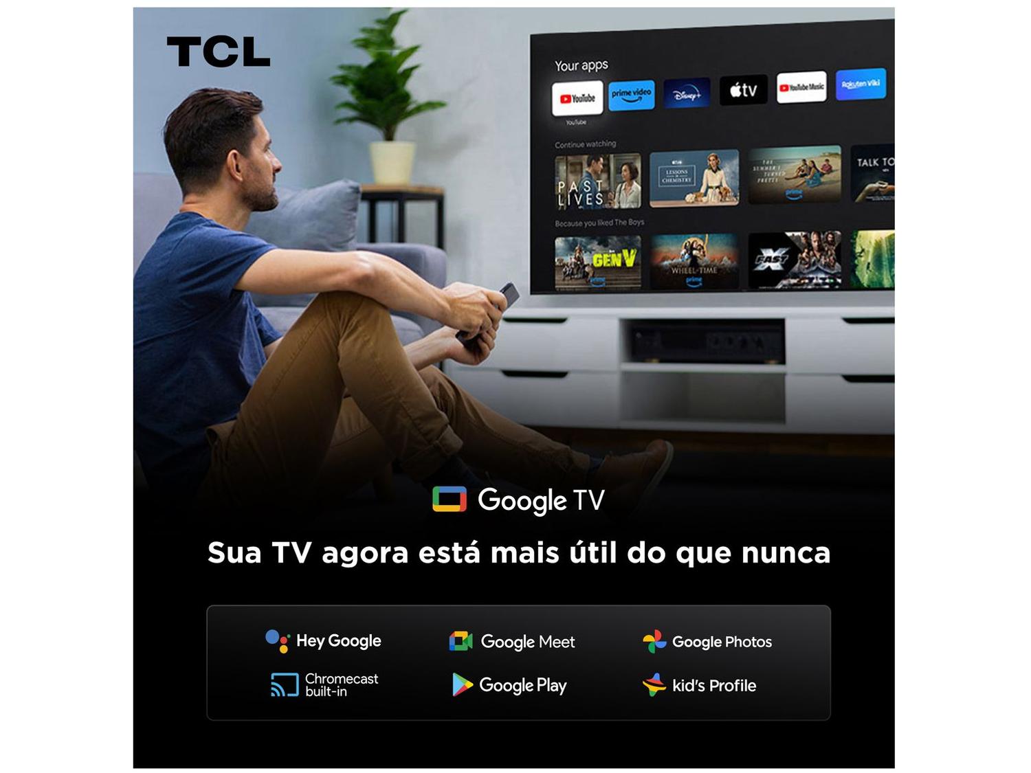 Smart TV 55" TCL 4K UHD MiniLED 55C6K 120Hz Google TV AiPQ Google Assistente 4 HDMI 2 USB