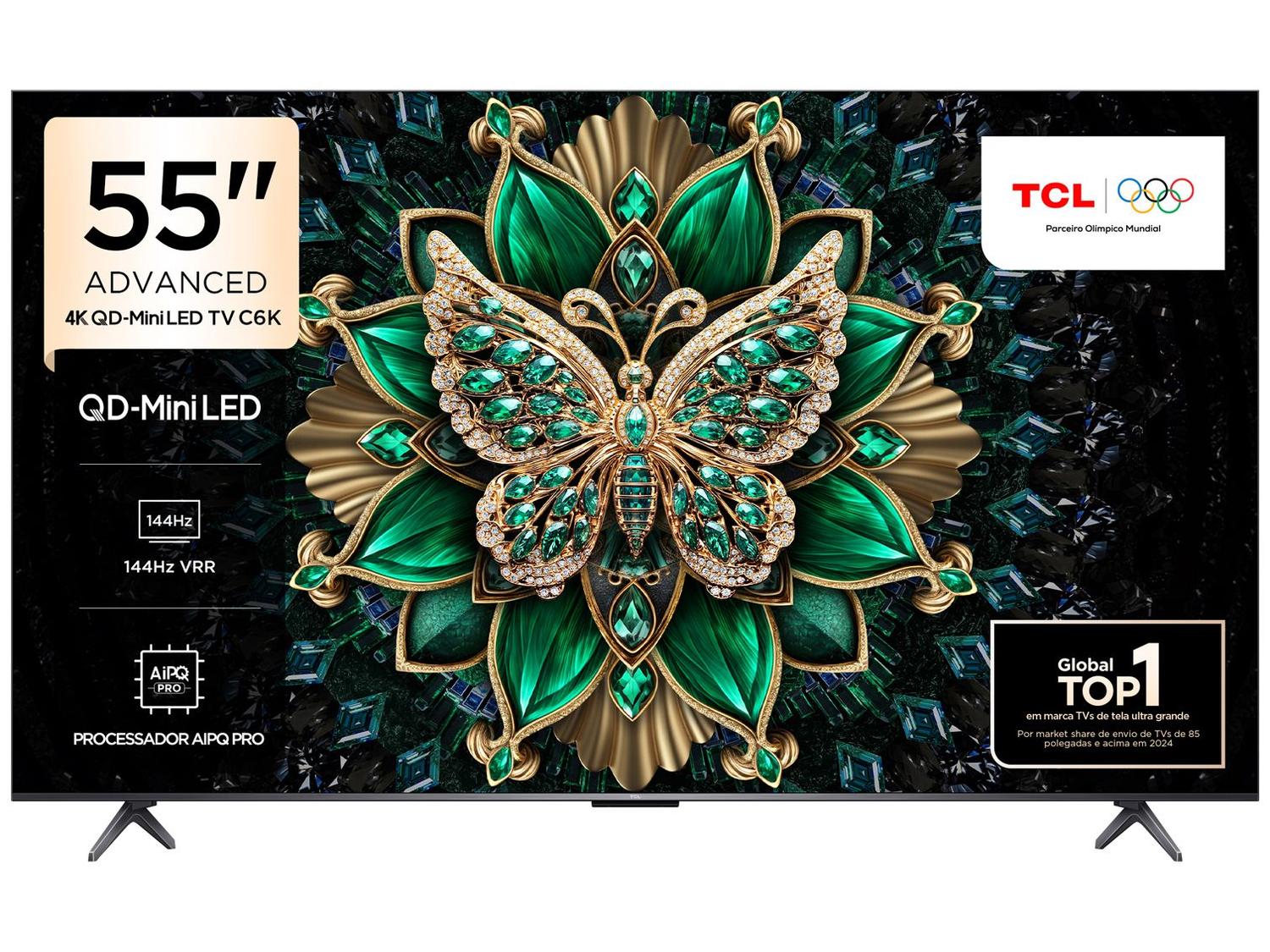 Smart TV 55" TCL 4K UHD MiniLED 55C6K 120Hz Google TV AiPQ Google Assistente 4 HDMI 2 USB