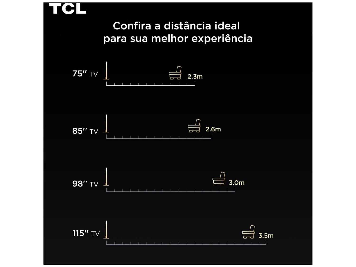 Smart TV 55" TCL 4K UHD MiniLED 55C6K 120Hz Google TV AiPQ Google Assistente 4 HDMI 2 USB
