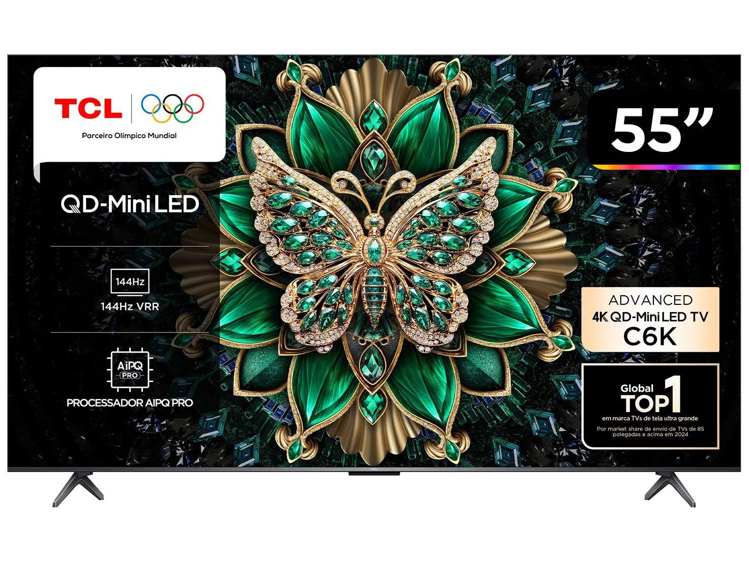 Smart TV 55" TCL 4K UHD MiniLED 55C6K 120Hz Google TV AiPQ Google Assistente 4 HDMI 2 USB