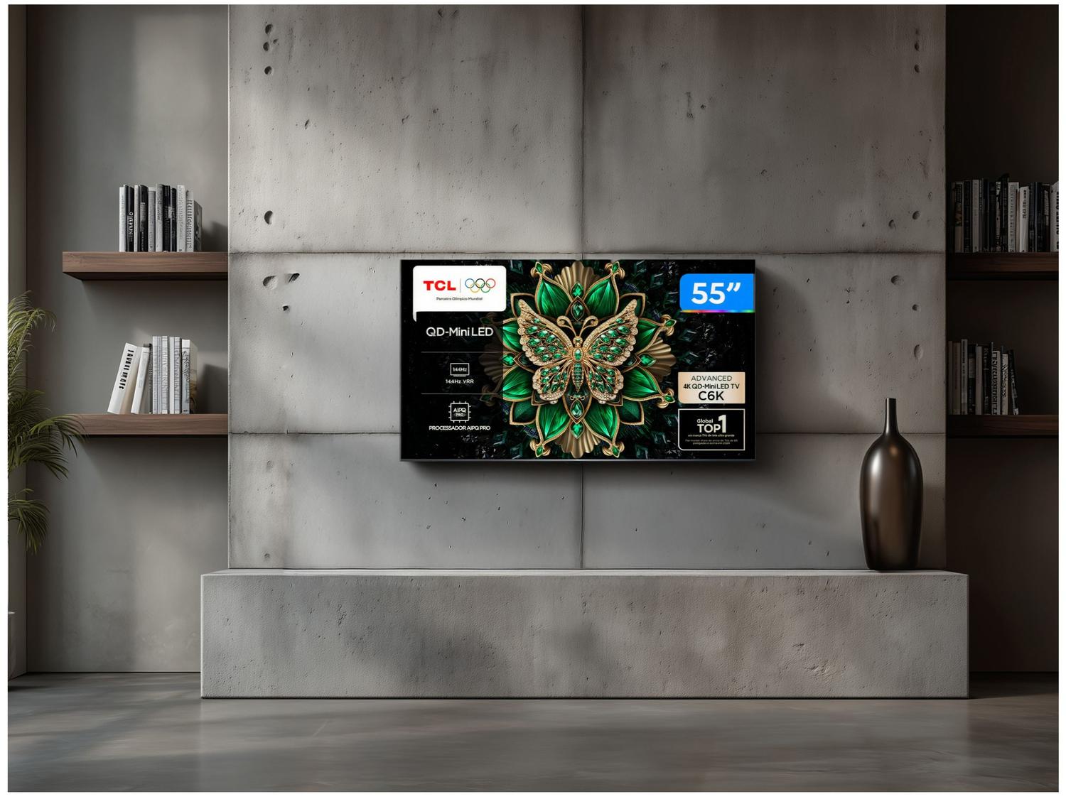 Smart TV 55" TCL 4K UHD MiniLED 55C6K 120Hz Google TV AiPQ Google Assistente 4 HDMI 2 USB