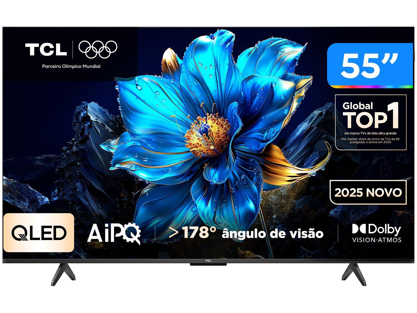 Smart TV 55" TCL 4K UHD QLED 55P7K Google TV AiPQ Google Assistente 3 HDMI 1 USB