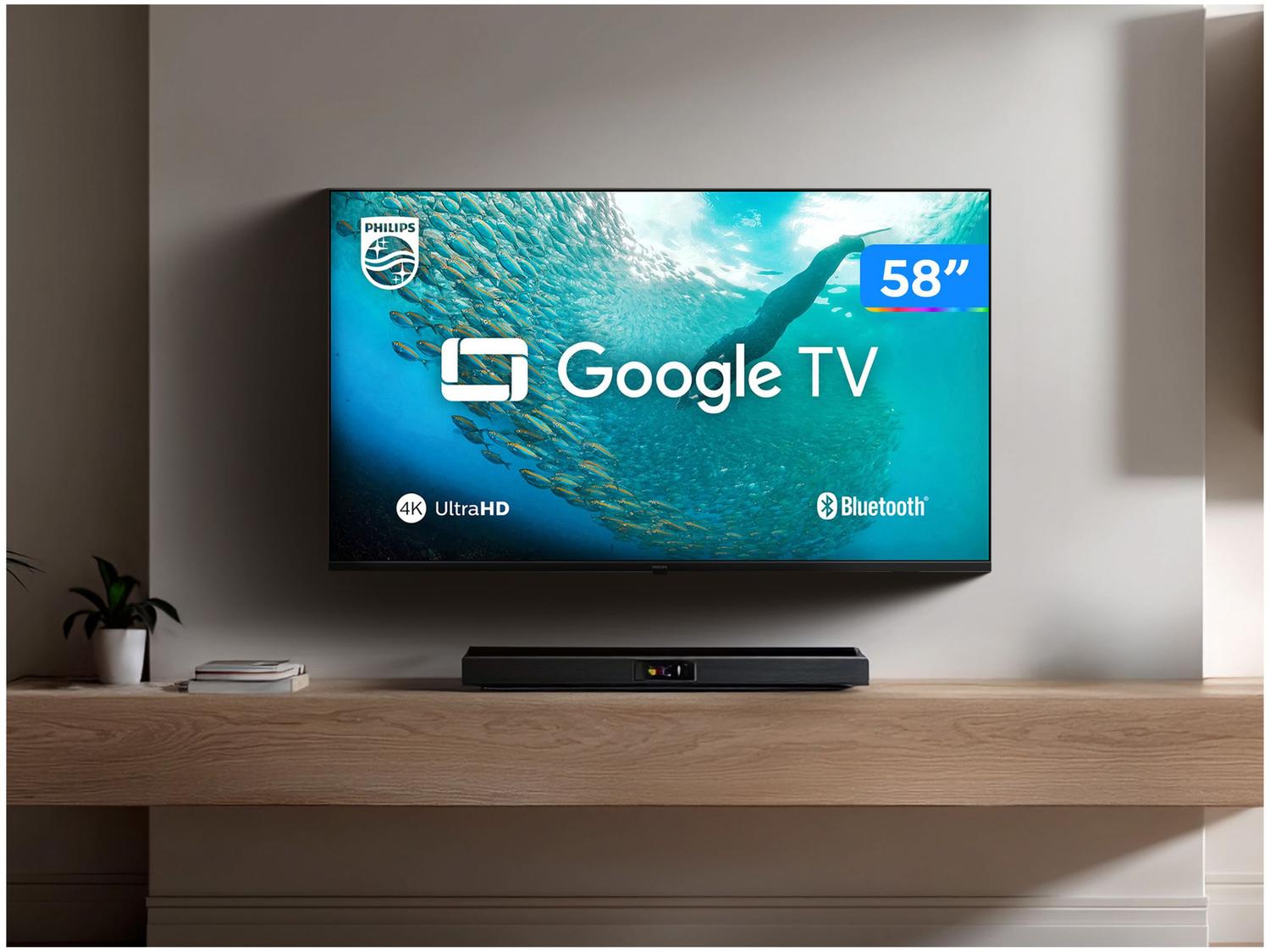 Smart TV 58" 4K UHD LED Philips 58PUG7019/78 Wi-Fi Bluetooth Google Assistente 3 HDMI 2 USB