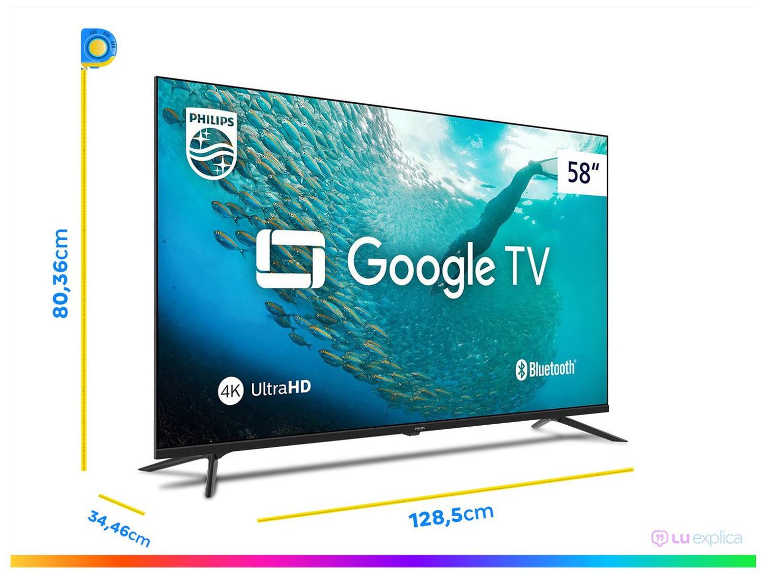 Smart TV 58" 4K UHD LED Philips 58PUG7019/78 Wi-Fi Bluetooth Google Assistente 3 HDMI 2 USB