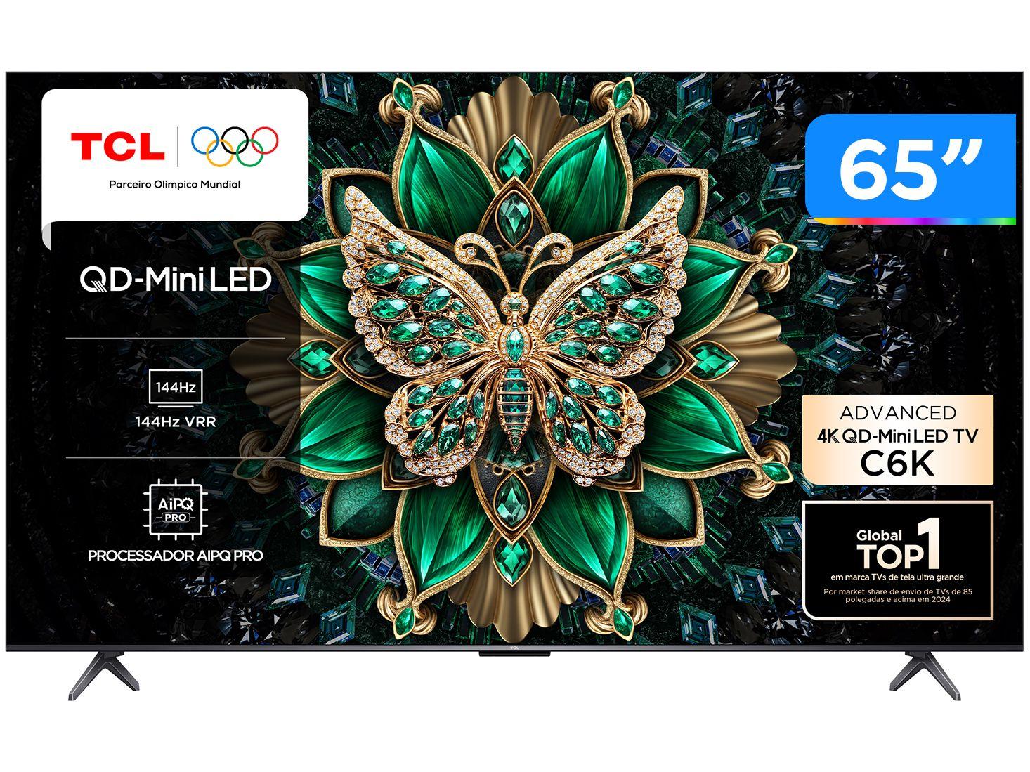 Smart TV  65" TCL 4K UHD MiniLED 65C6K 120Hz Google TV AiPQ Google Assistente 4 HDMI 2 USB