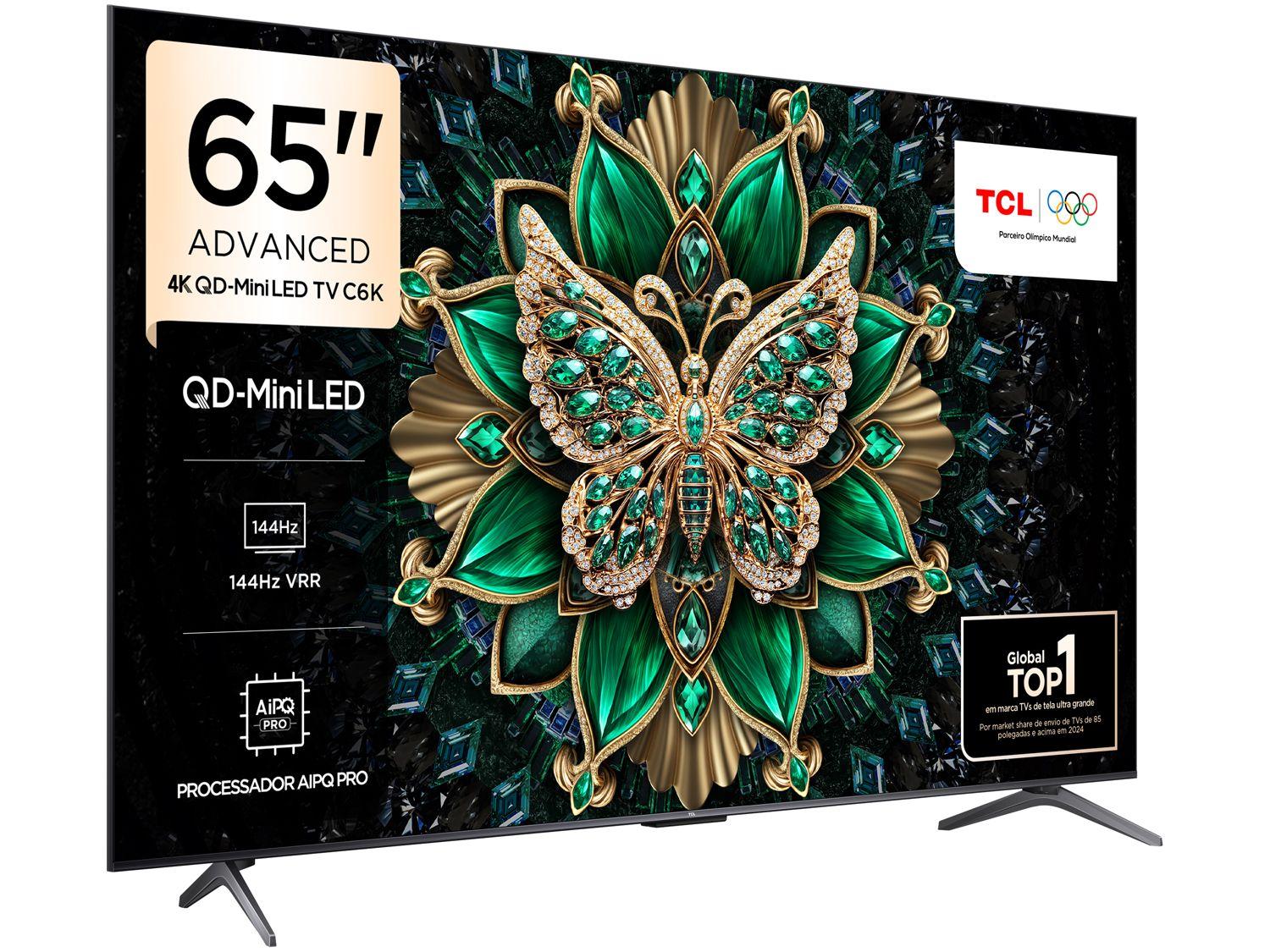 Smart TV  65" TCL 4K UHD MiniLED 65C6K 120Hz Google TV AiPQ Google Assistente 4 HDMI 2 USB