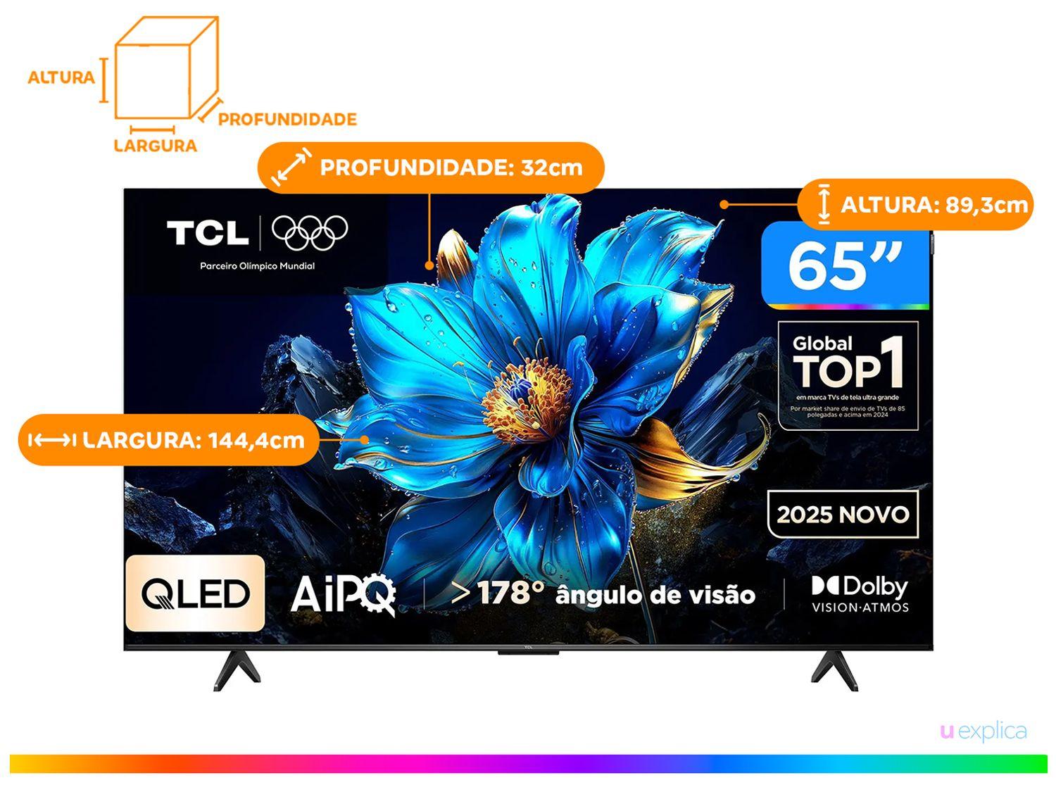 Smart TV 65" TCL 4K UHD QLED 65P7K Google TV AiPQ Google Assistente 3 HDMI 1 USB