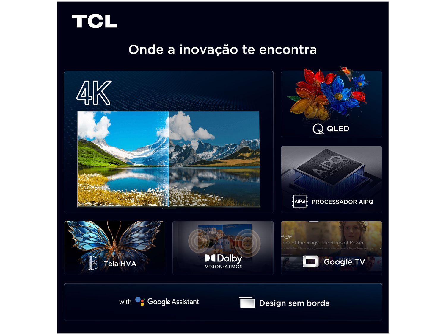 Smart TV 65" TCL 4K UHD QLED 65P7K Google TV AiPQ Google Assistente 3 HDMI 1 USB